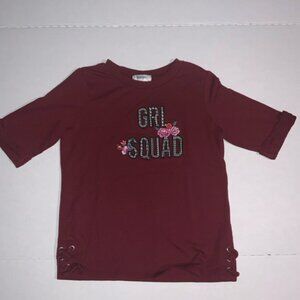 Speechless Kids Large Maroon 'Grl Squad' Half Sleeve Cuffed‎ Flowers (K)
